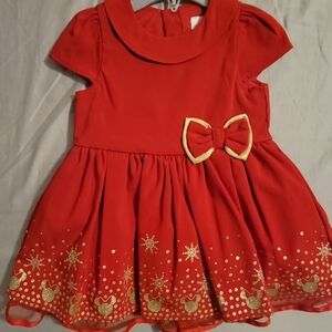 Disney Red Holiday Dress with Gold Bow